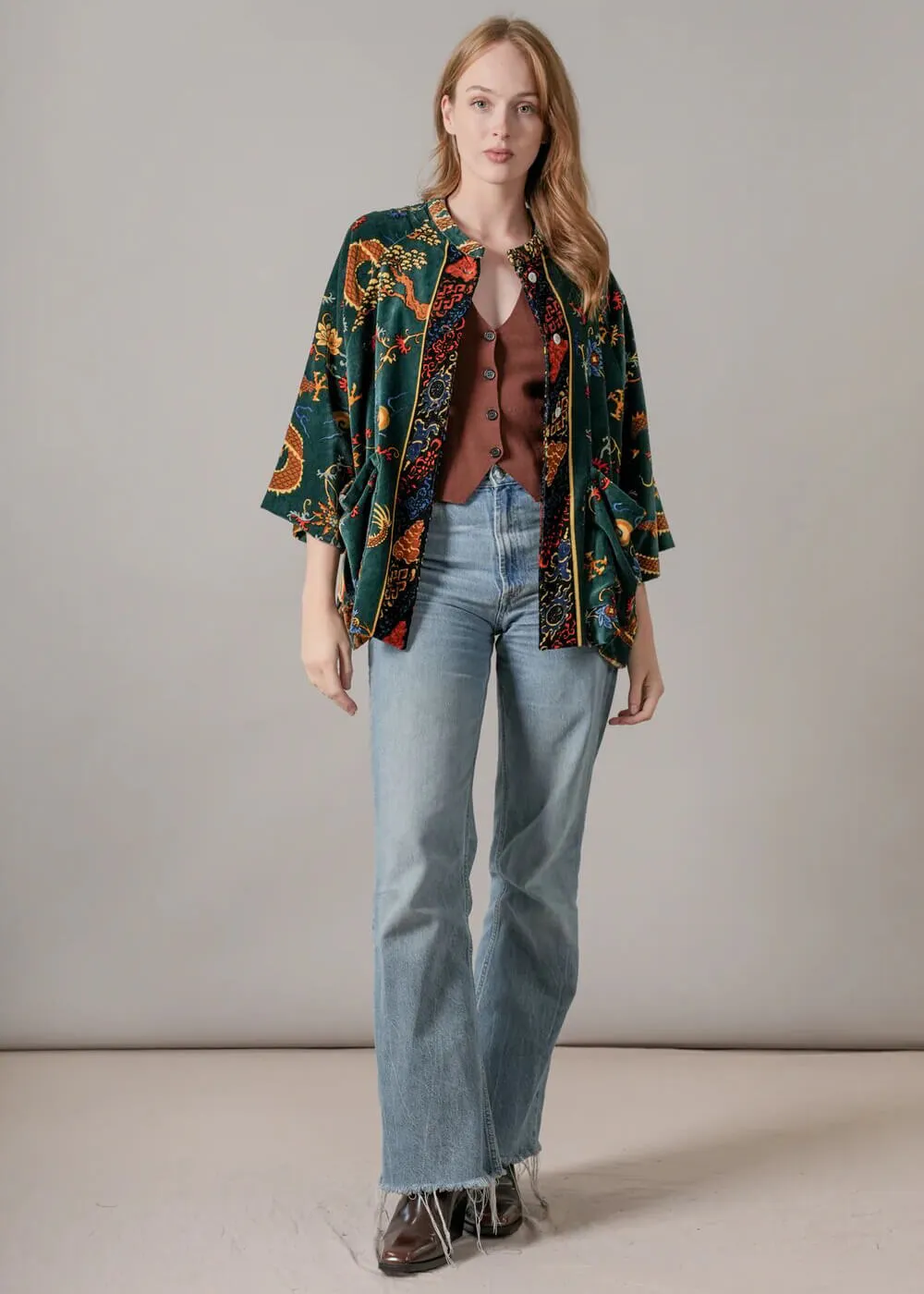 One Hundred Stars Dragon Velvet Jacket Green
