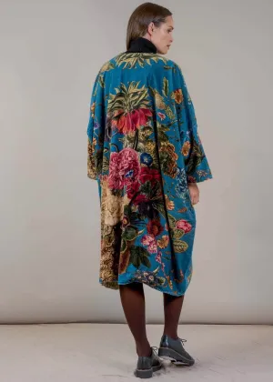 One Hundred Stars Primula Velvet Long Kimono Teal