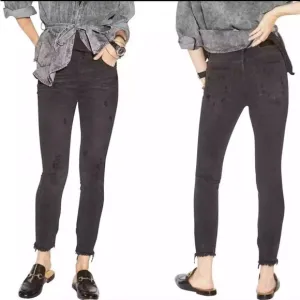 One Teaspoon NTW 25 Black Oak Firebirds Distressed Raw Edge Cropped Jeans 3112