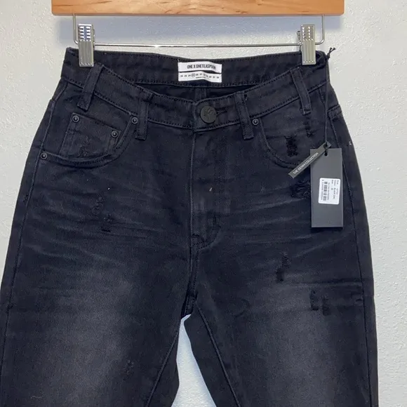 One Teaspoon NTW 25 Black Oak Firebirds Distressed Raw Edge Cropped Jeans 3112