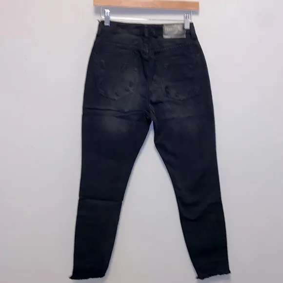 One Teaspoon NTW 25 Black Oak Firebirds Distressed Raw Edge Cropped Jeans 3112