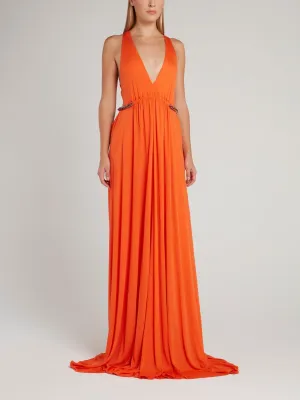 Orange Décolleté Flared Maxi Dress