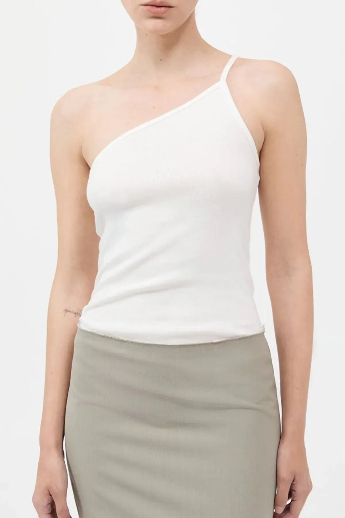 Organic Cotton One Shoulder Tank in White