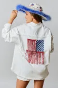 Oversized Button Down Jacket Back America Flag Rib Detail