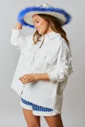 Oversized Button Down Jacket Back America Flag Rib Detail
