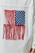 Oversized Button Down Jacket Back America Flag Rib Detail