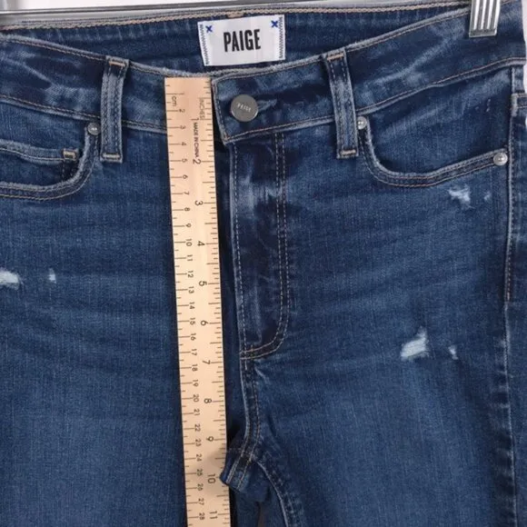PAIGE HOXTON ULTRA SKINNY Jeans Distressed Rayon Cotton Blend USA MADE Size 27