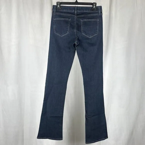 Paige Manhattan Elyse‎ Slim Bootcut Mid Rise Jeans in Dark Wash.