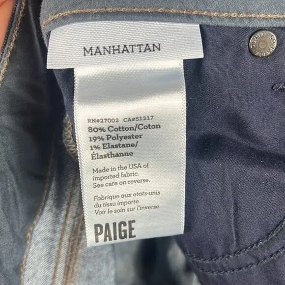 Paige Manhattan Elyse‎ Slim Bootcut Mid Rise Jeans in Dark Wash.