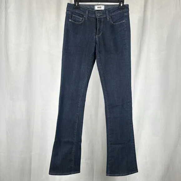 Paige Manhattan Elyse‎ Slim Bootcut Mid Rise Jeans in Dark Wash.