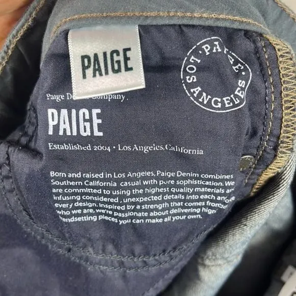 Paige Manhattan Elyse‎ Slim Bootcut Mid Rise Jeans in Dark Wash.