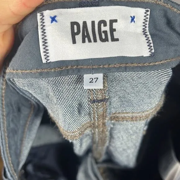 Paige Manhattan Elyse‎ Slim Bootcut Mid Rise Jeans in Dark Wash.