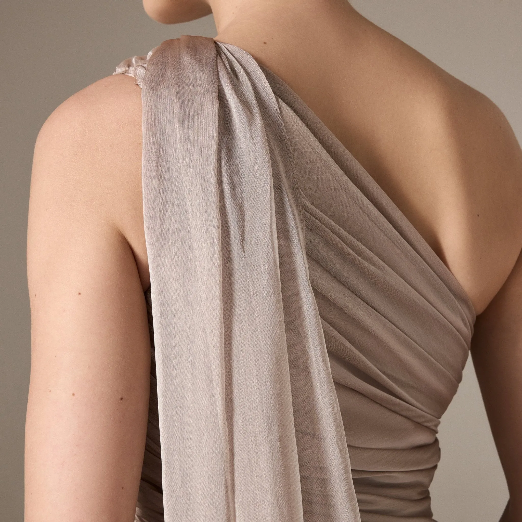 Pastel Pink Drapped Long One Shoulder Dress