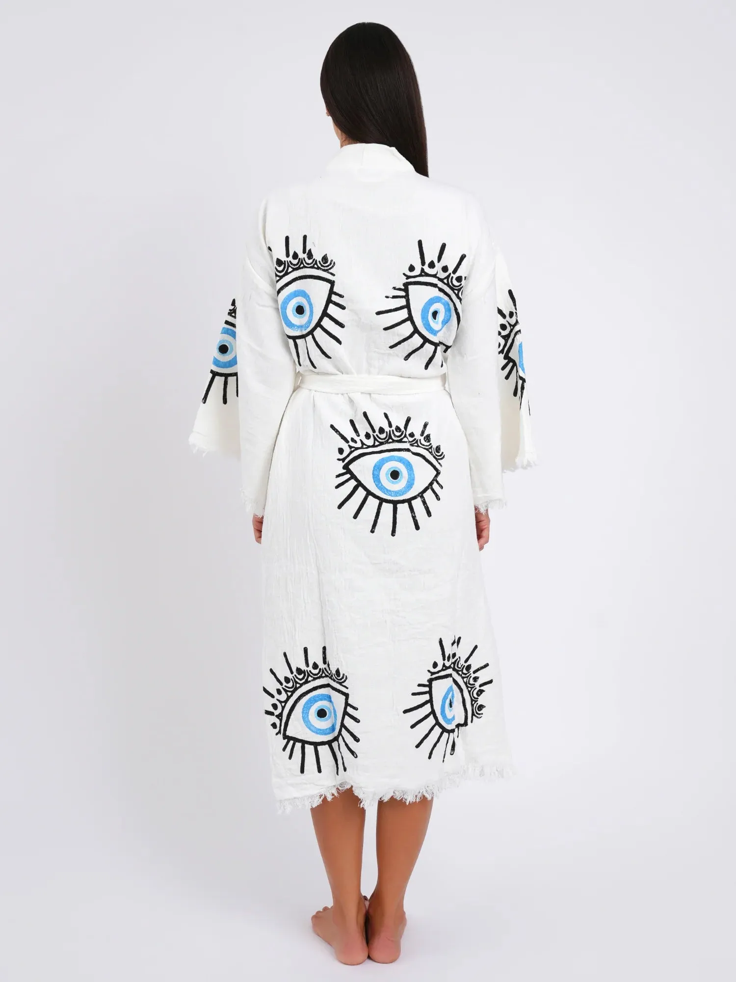 Peshtemal Large Pale Blue Evil Eye Kimono/Robe