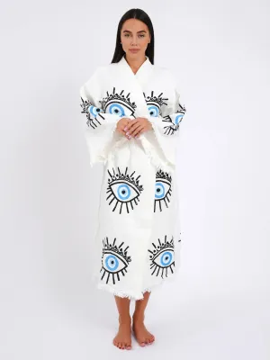 Peshtemal Large Pale Blue Evil Eye Kimono/Robe