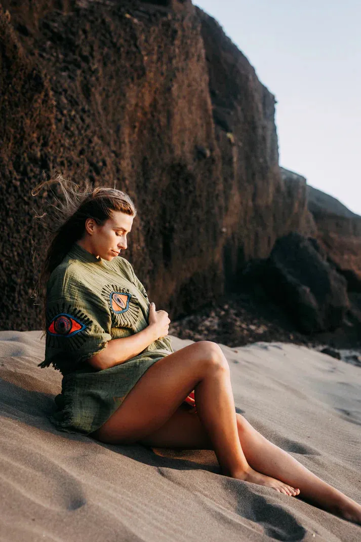 Peshtemal MINI Khaki Evil Eye Kimono/ Robe