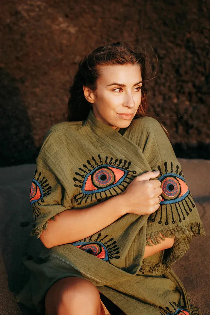Peshtemal MINI Khaki Evil Eye Kimono/ Robe