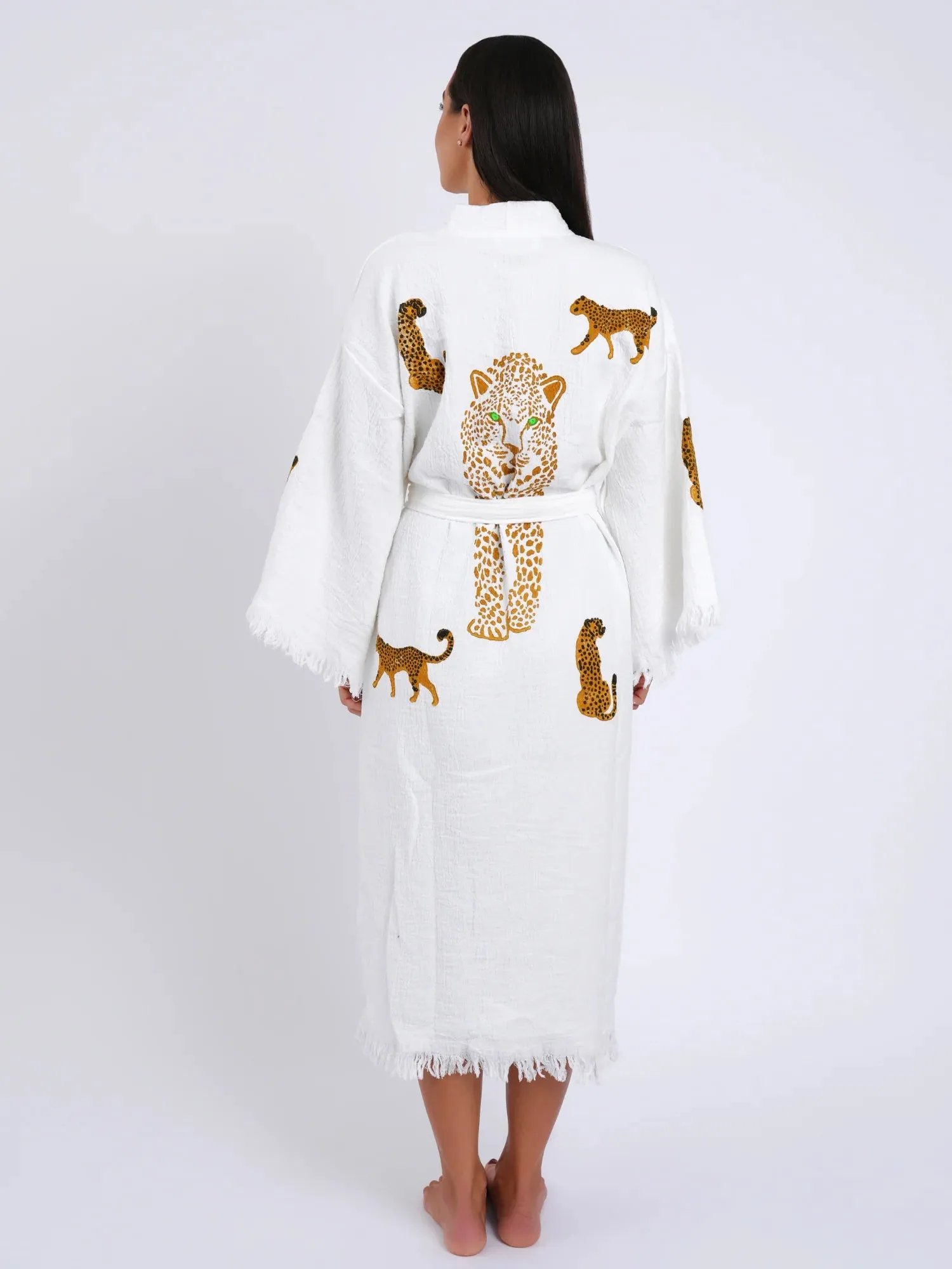 Peshtemal Natural with Tan Leopard Kimono/Robe