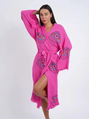 Peshtemal Pink with Pink Evil Eye Kimono/Robe