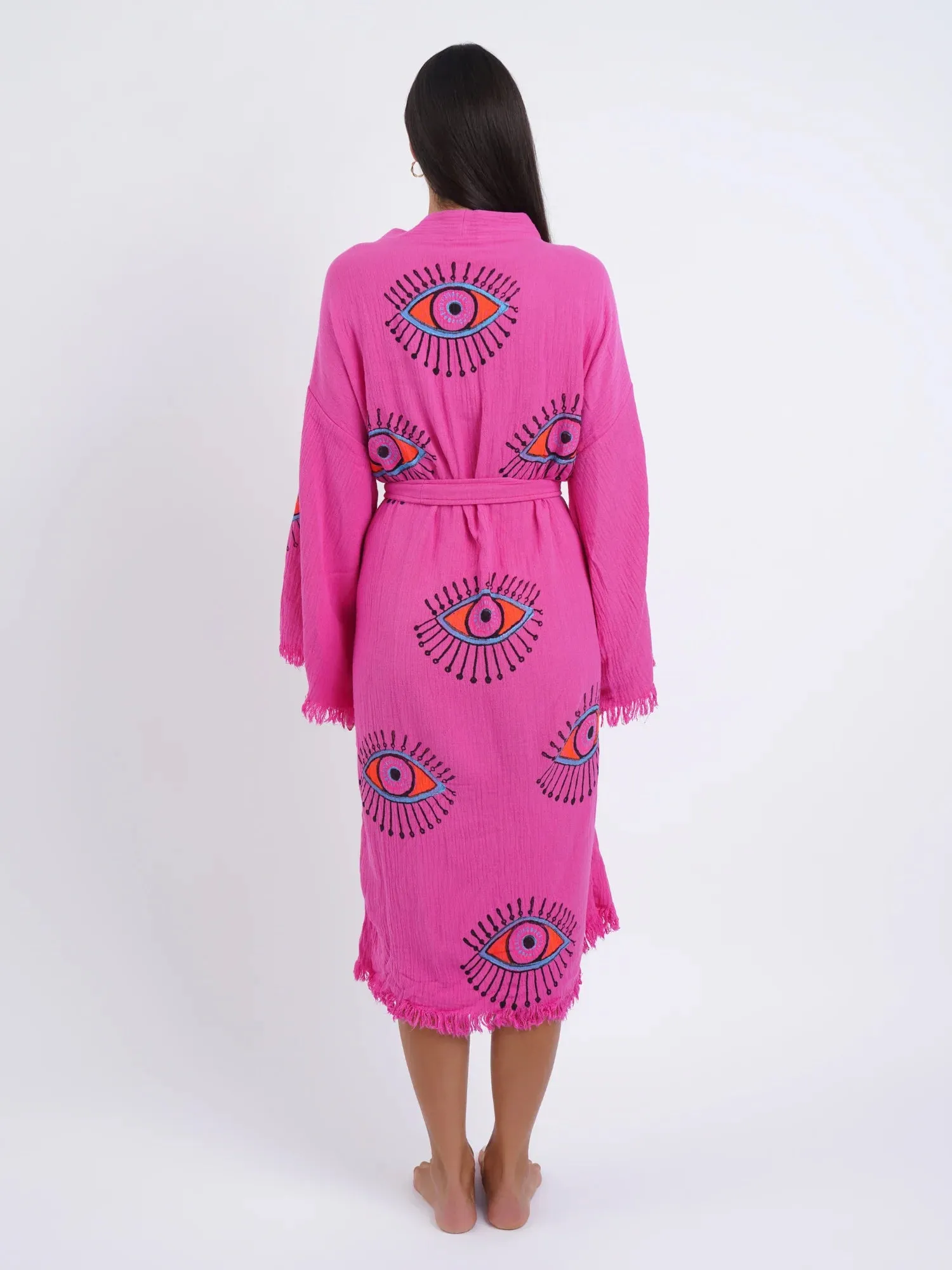 Peshtemal Pink with Pink Evil Eye Kimono/Robe