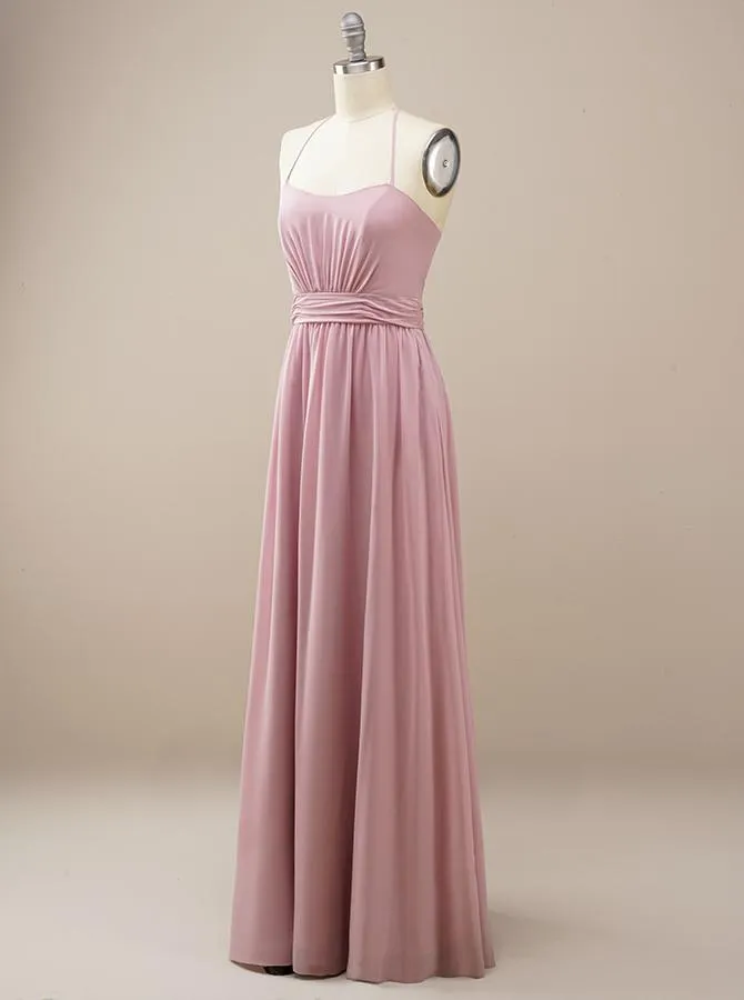 Pink Chiffon Bridesmaid Dress with Halter Neck BM227