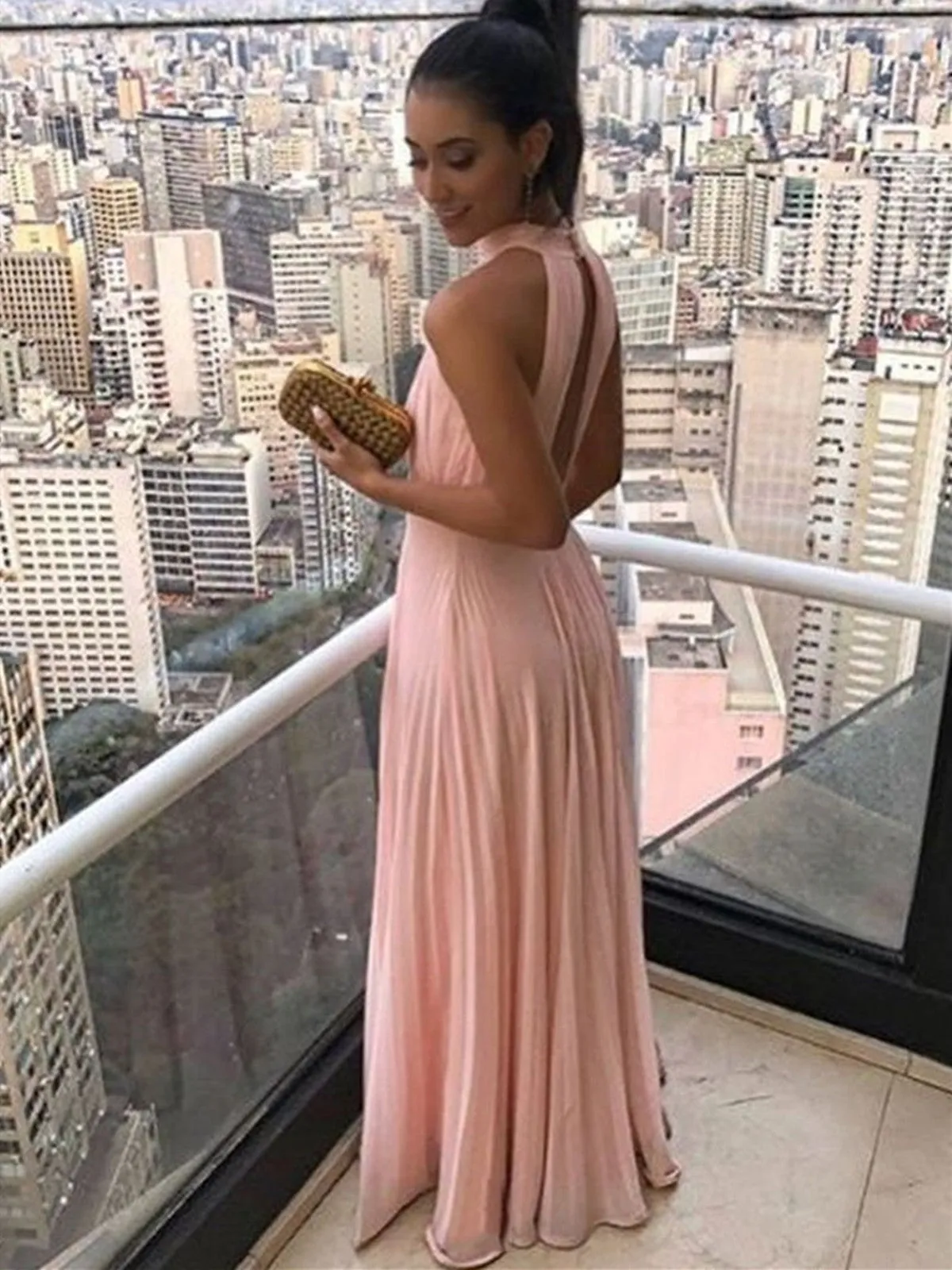 Pink chiffon long prom dress,Pink chiffon long formal evening dress