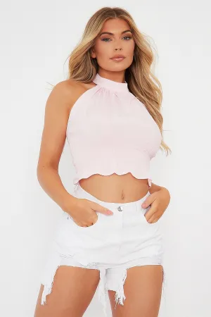 Pink Halter Neck Tie Backless Top - Ciarah