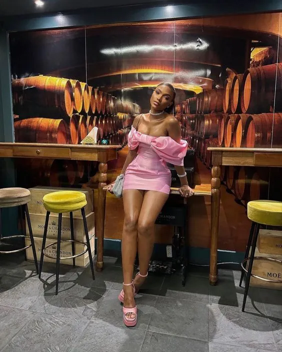 Pink Off Shoulder Bow Short Party Dress Homecomig Dress,DP1690
