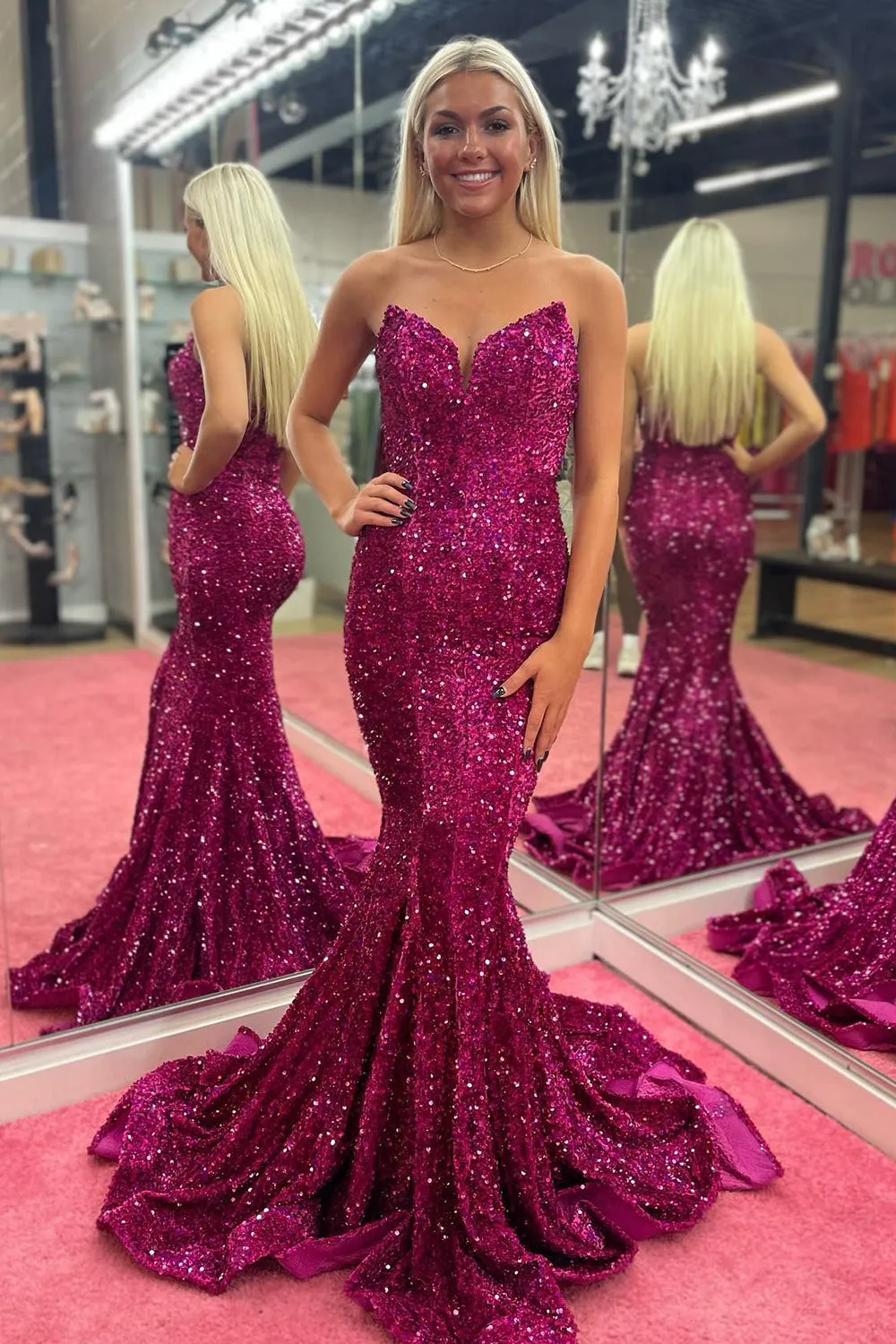 Pink Prom Dress Sweetheart Evening Dress