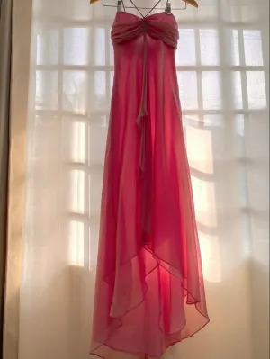 Pink Strapless A-Line Chiffon Vintage Long Party Dress Evening Gown, DP4656