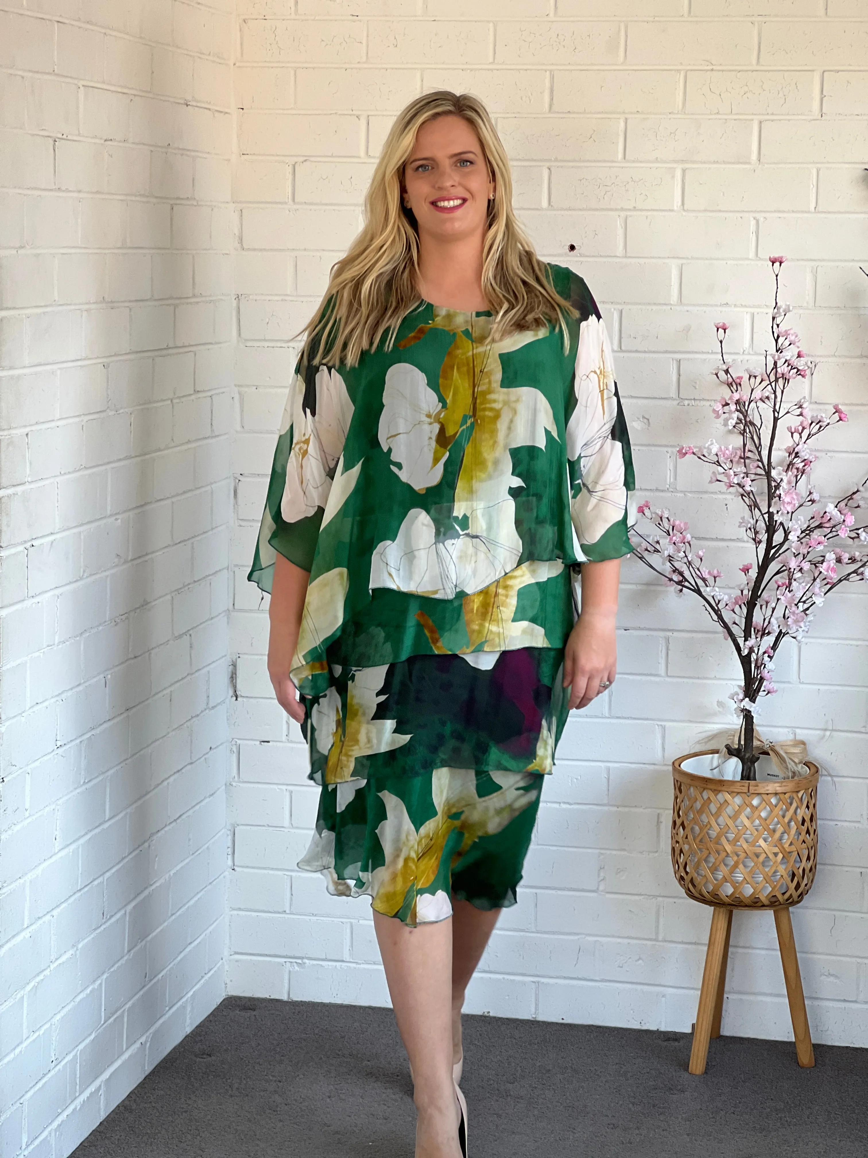 Piper Emerald Floral Silk Dress