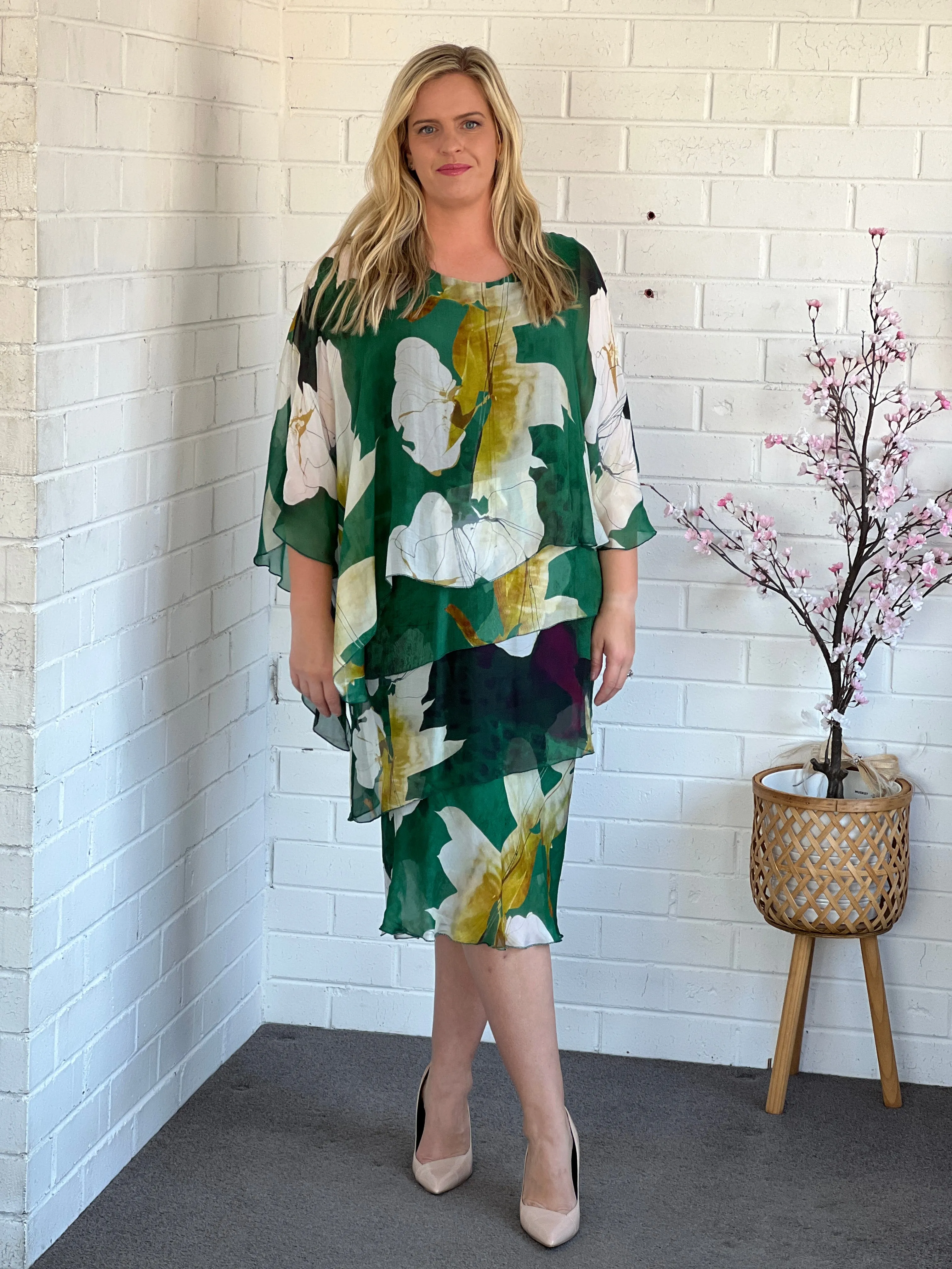 Piper Emerald Floral Silk Dress