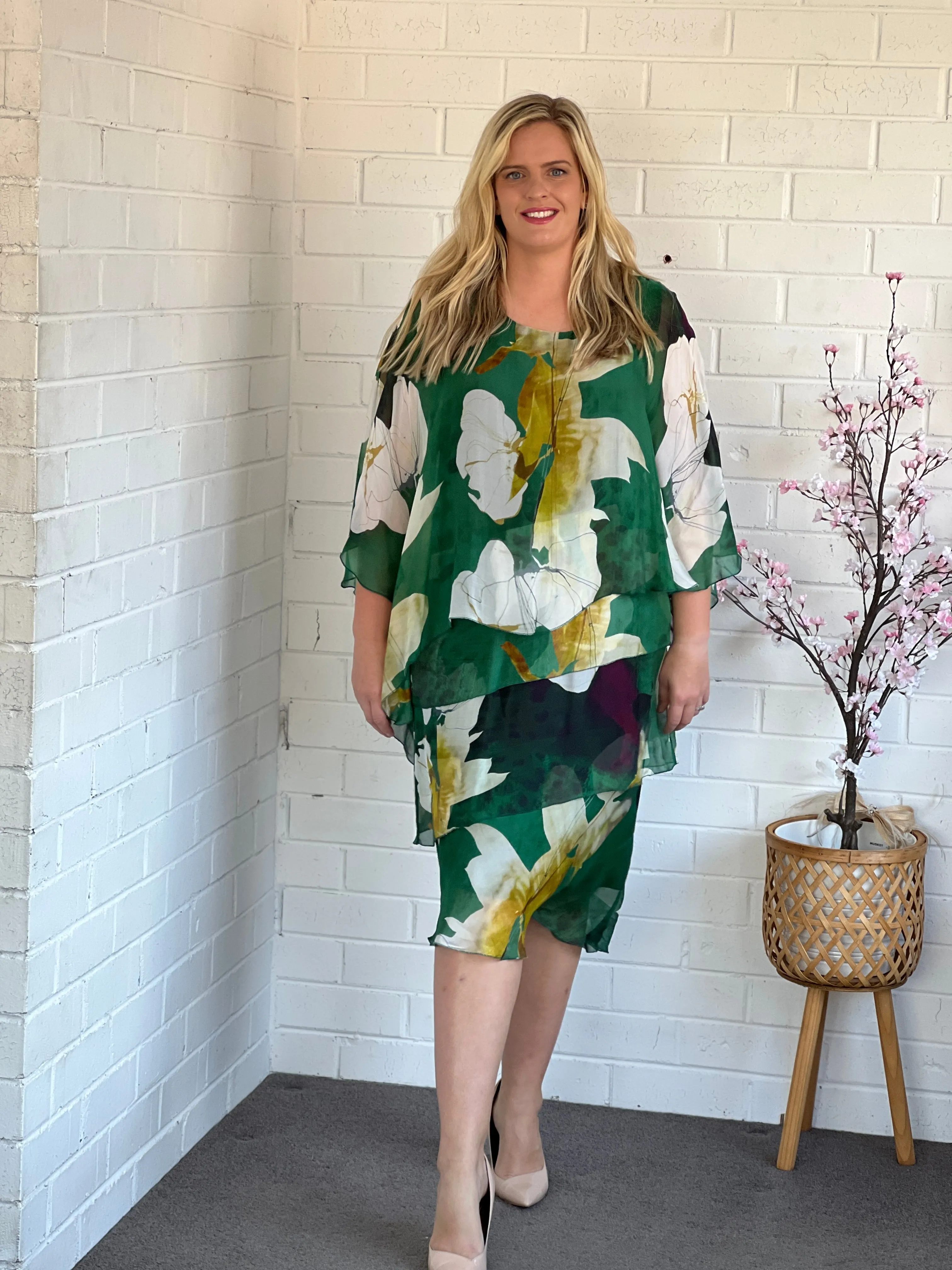 Piper Emerald Floral Silk Dress