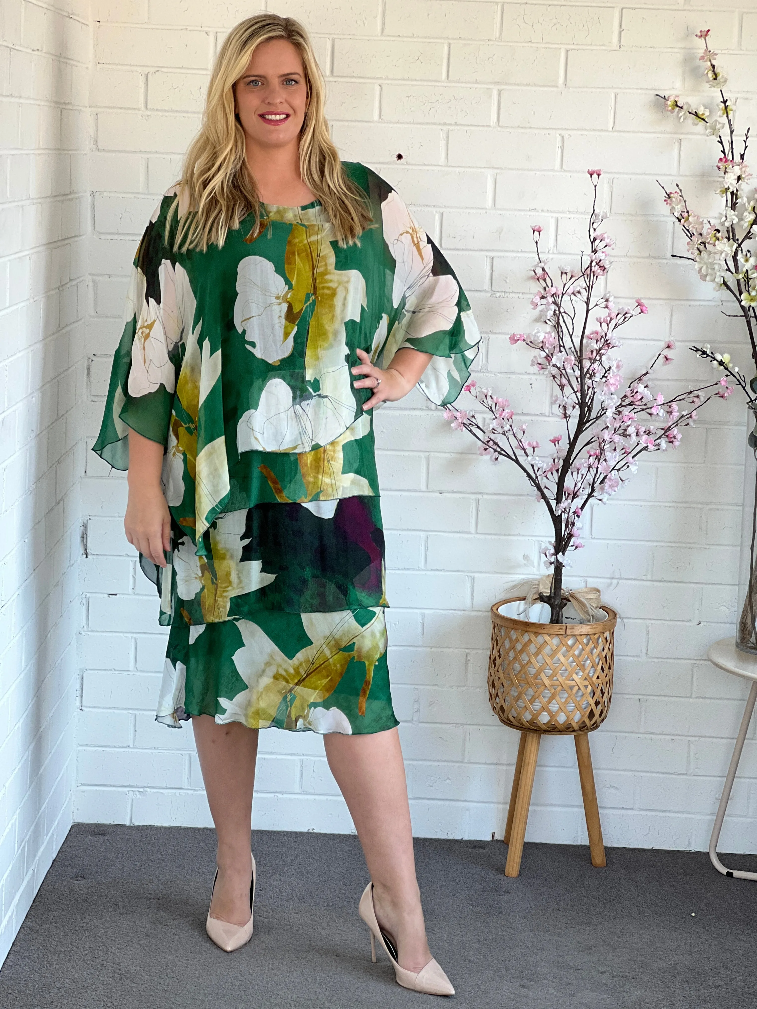Piper Emerald Floral Silk Dress