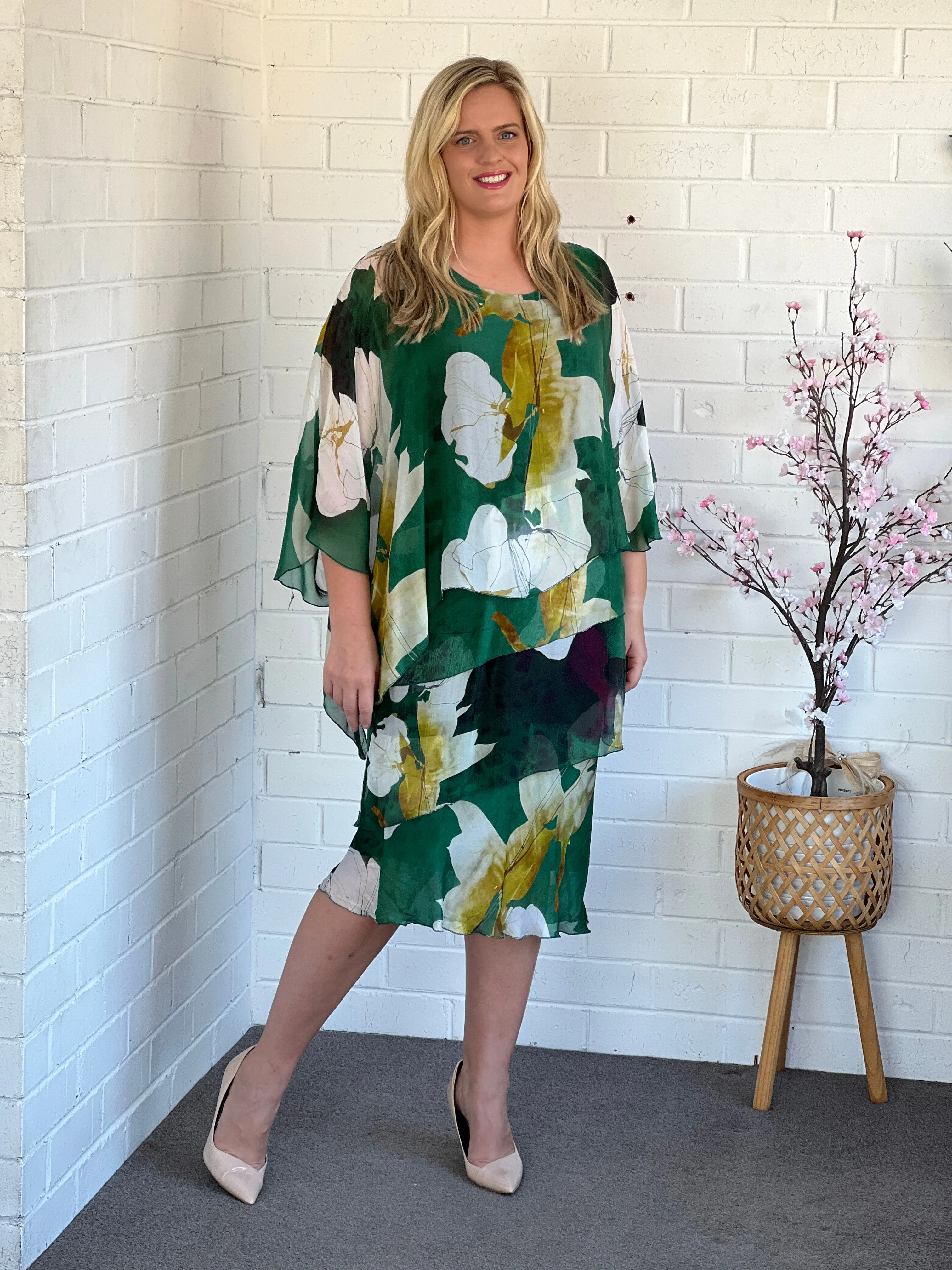 Piper Emerald Floral Silk Dress