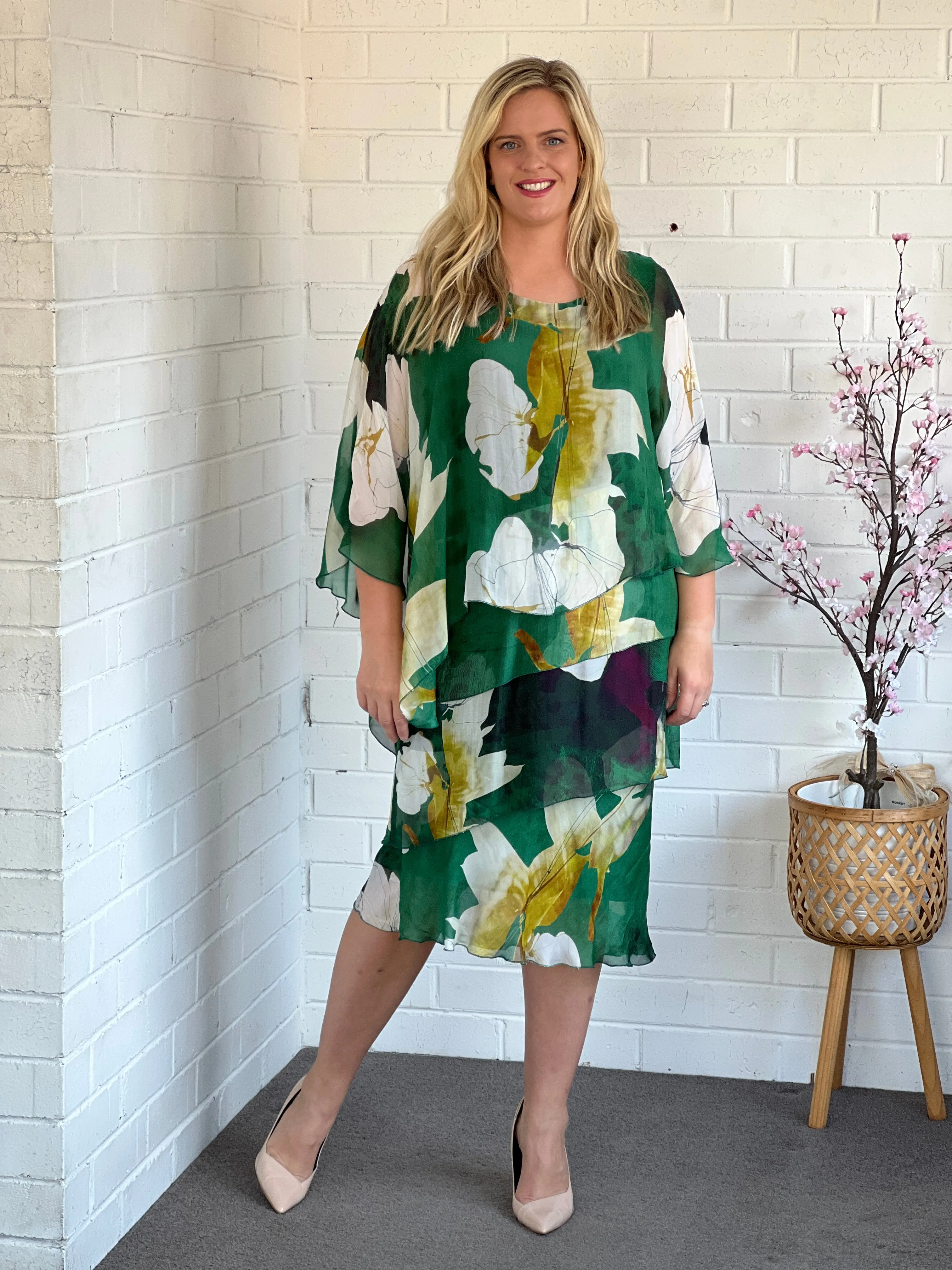 Piper Emerald Floral Silk Dress