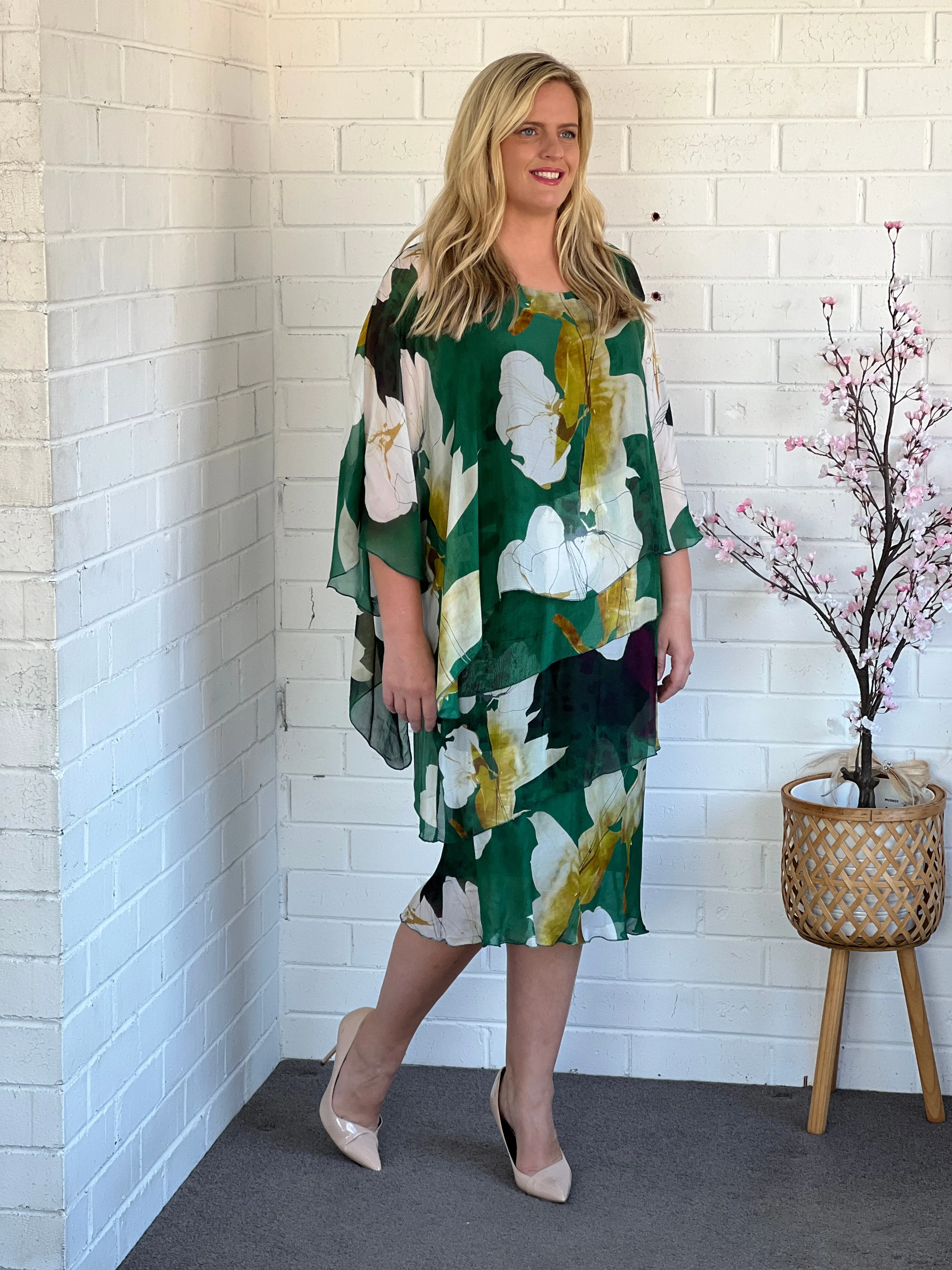 Piper Emerald Floral Silk Dress