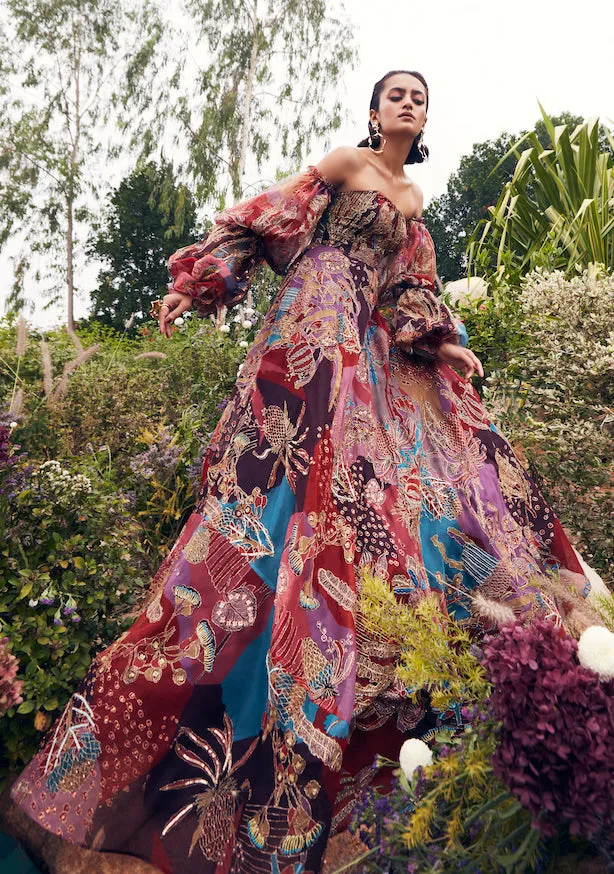 Plum Printed Embellished gown
