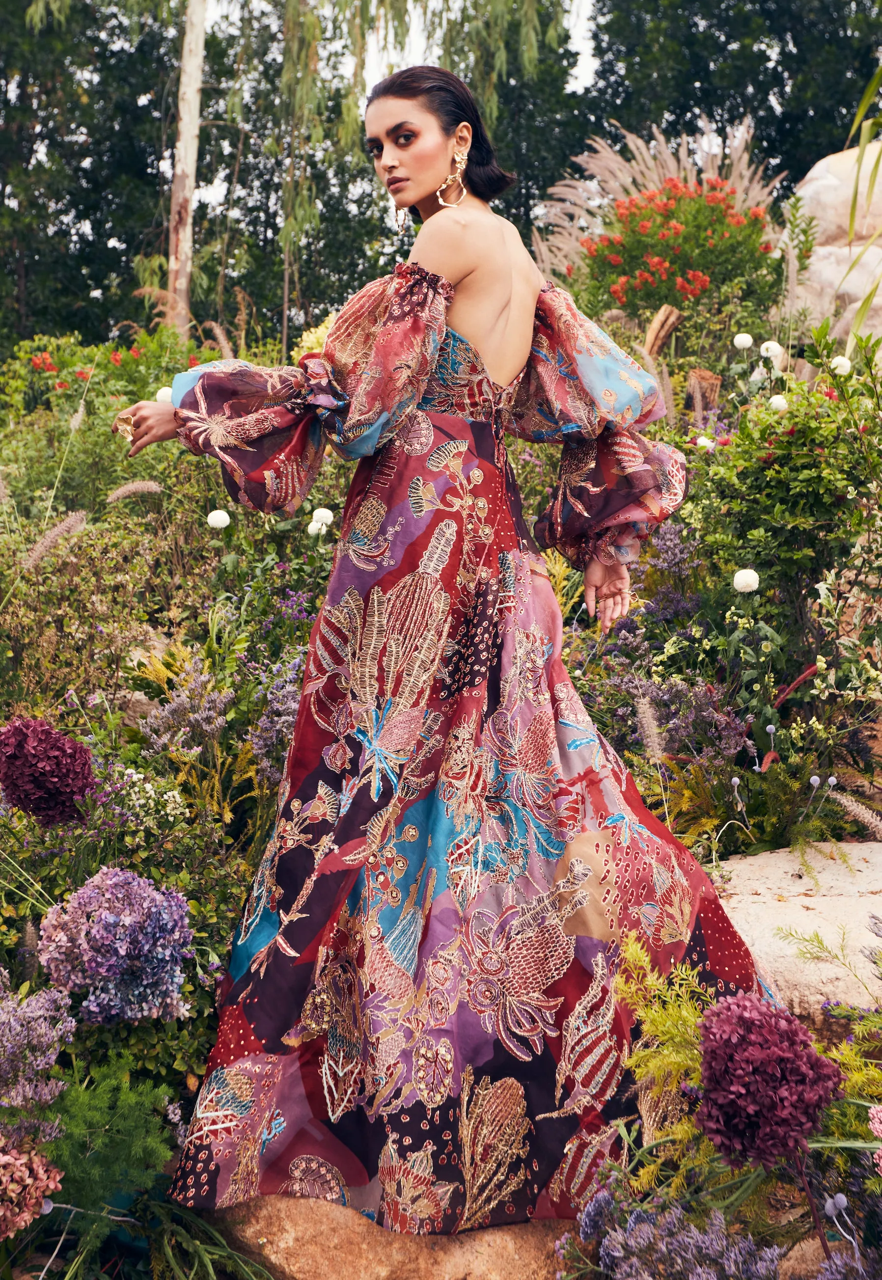 Plum Printed Embellished gown