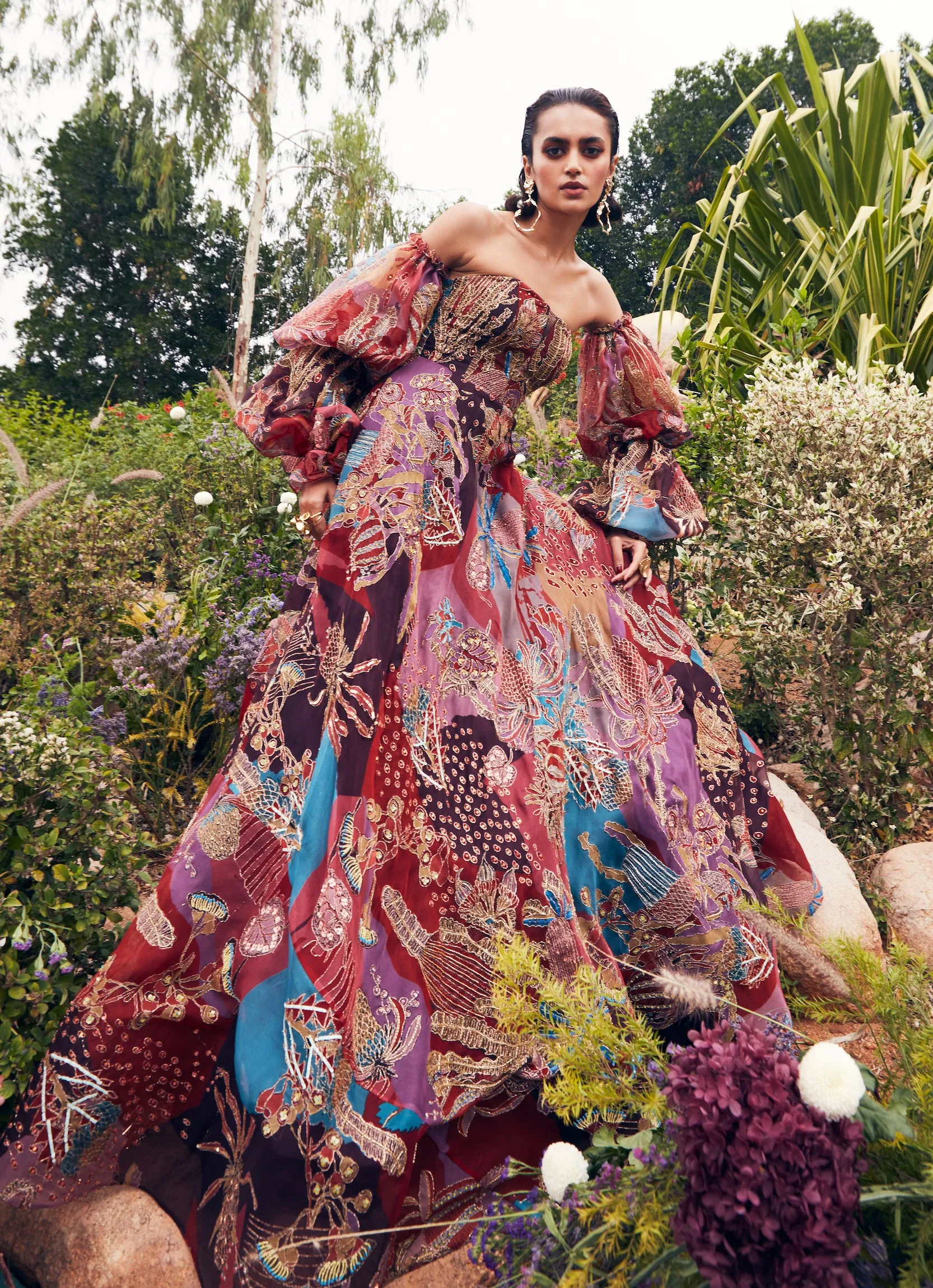 Plum Printed Embellished gown