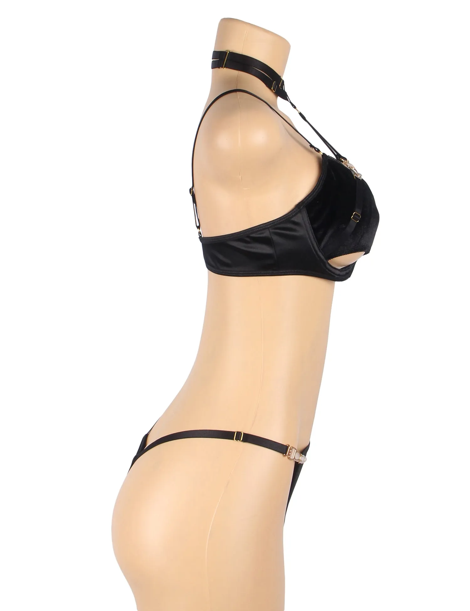Plus Size Egypt Sexy Velvet Hollow Cut Halter Bra Set