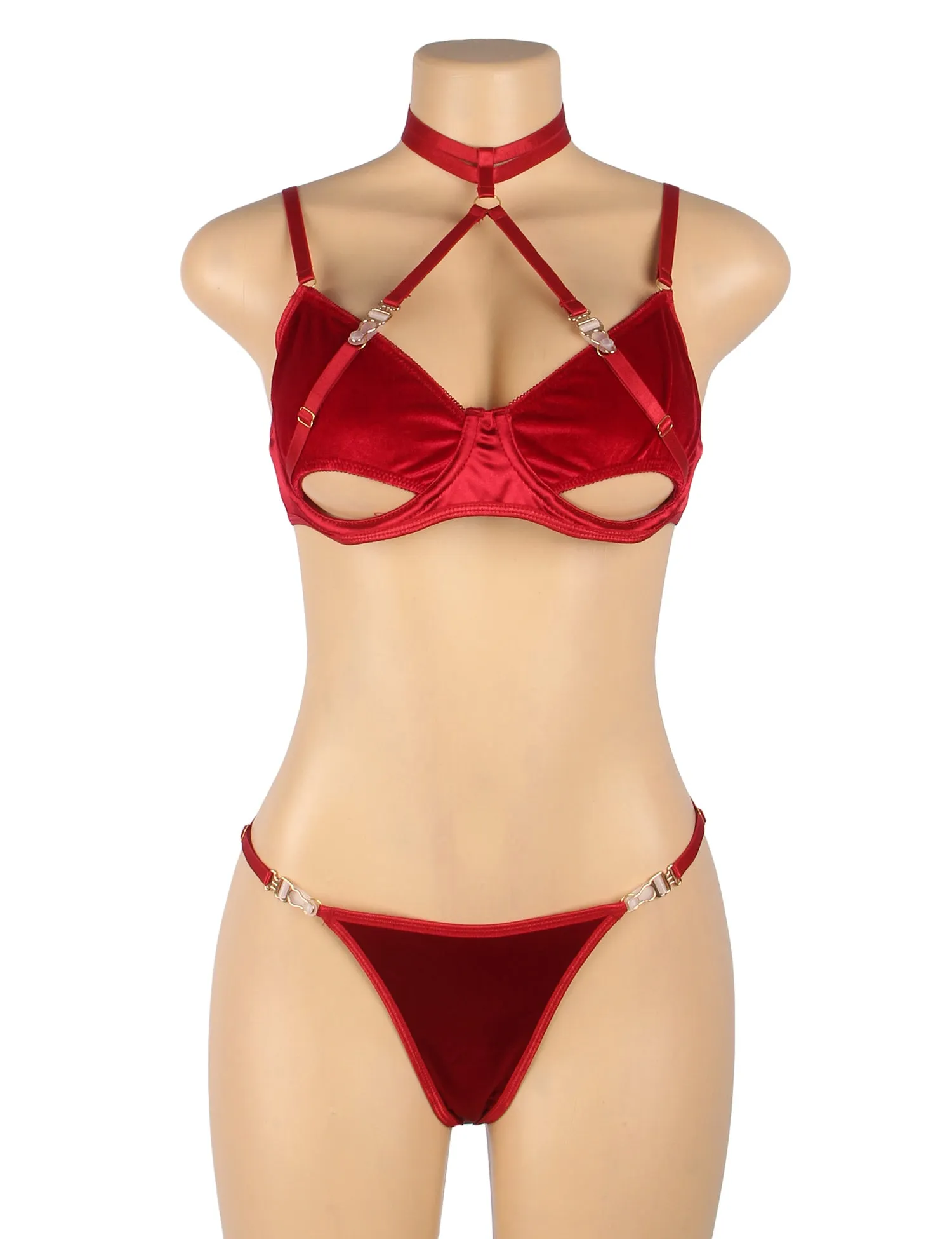 Plus Size Egypt Sexy Velvet Hollow Cut Halter Bra Set