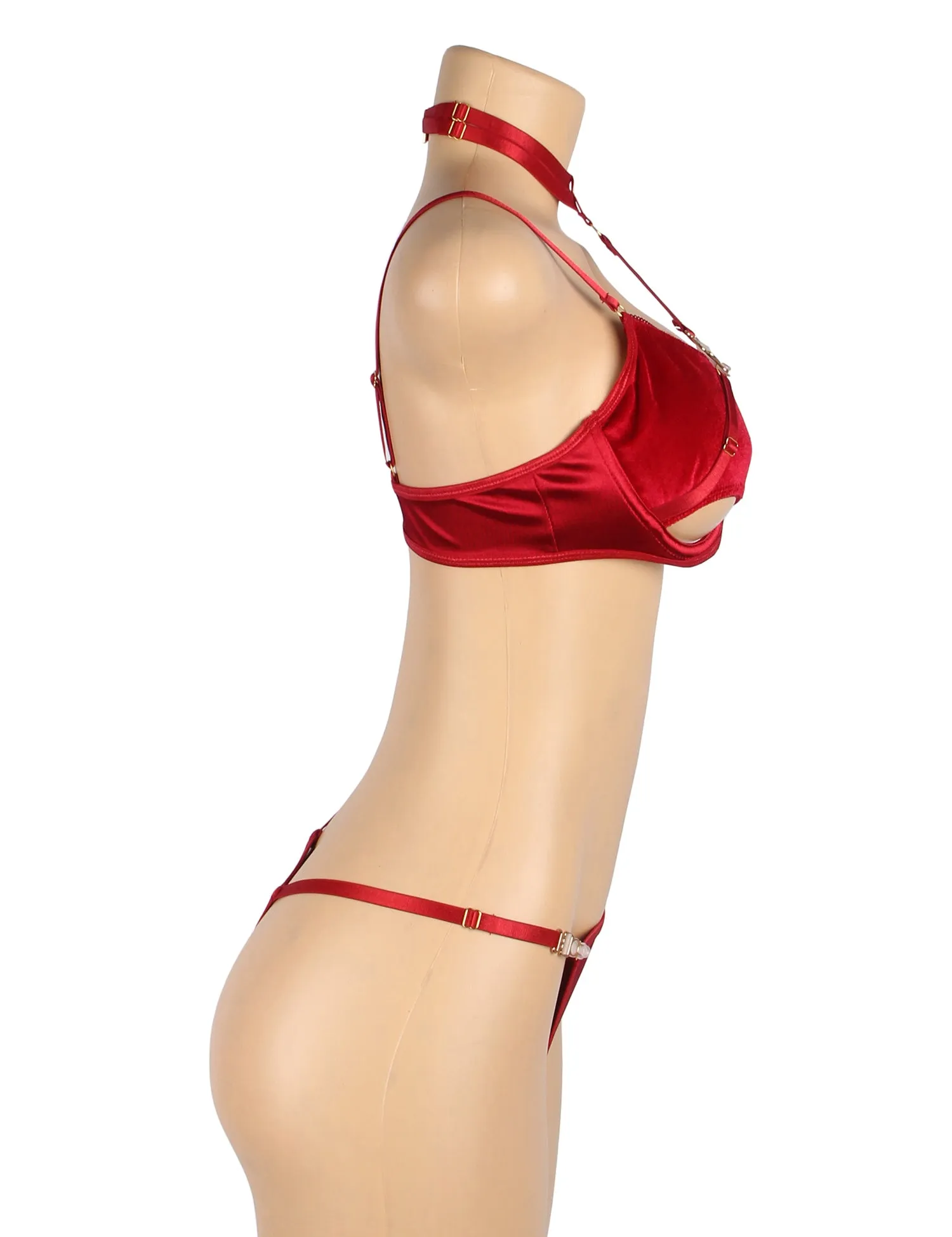 Plus Size Egypt Sexy Velvet Hollow Cut Halter Bra Set