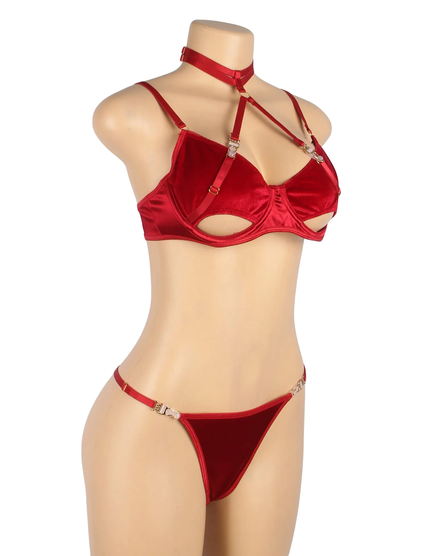 Plus Size Egypt Sexy Velvet Hollow Cut Halter Bra Set