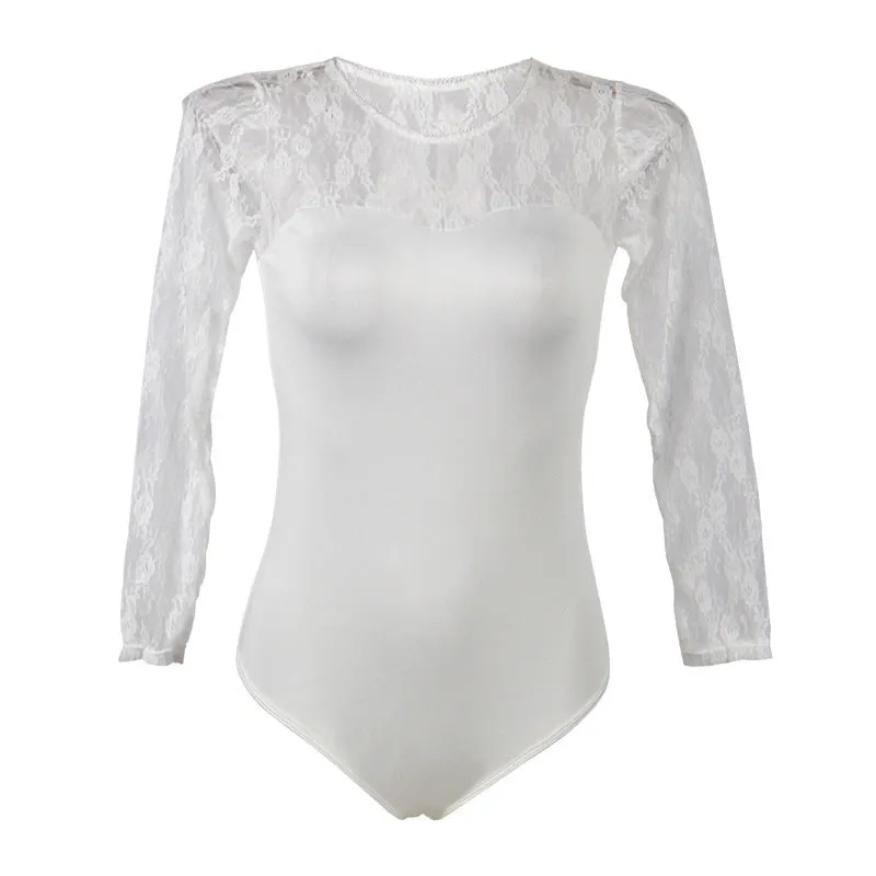 Plus Size  Lingerie Long-sleeved Lace Jumpsuit Perspective