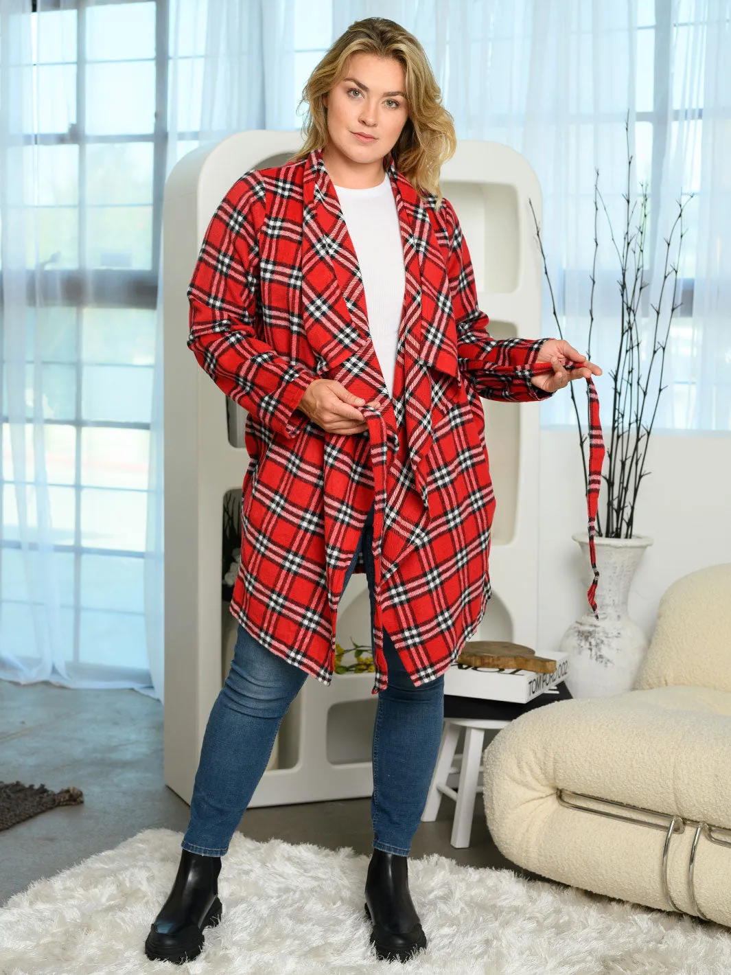 PLUS SIZE LONG SLEEVE PLAID CARDIGAN