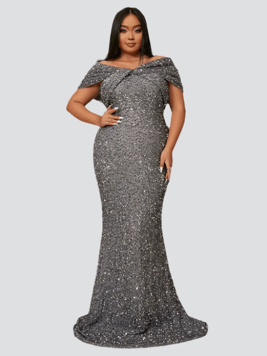 Plus Size Off Shoulder Sequin Mermaid Dress PWY108