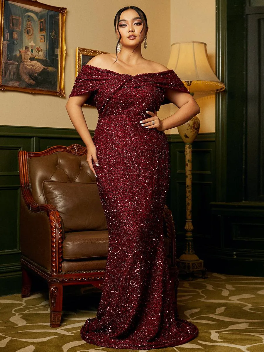 Plus Size Off Shoulder Sequin Mermaid Dress PWY108