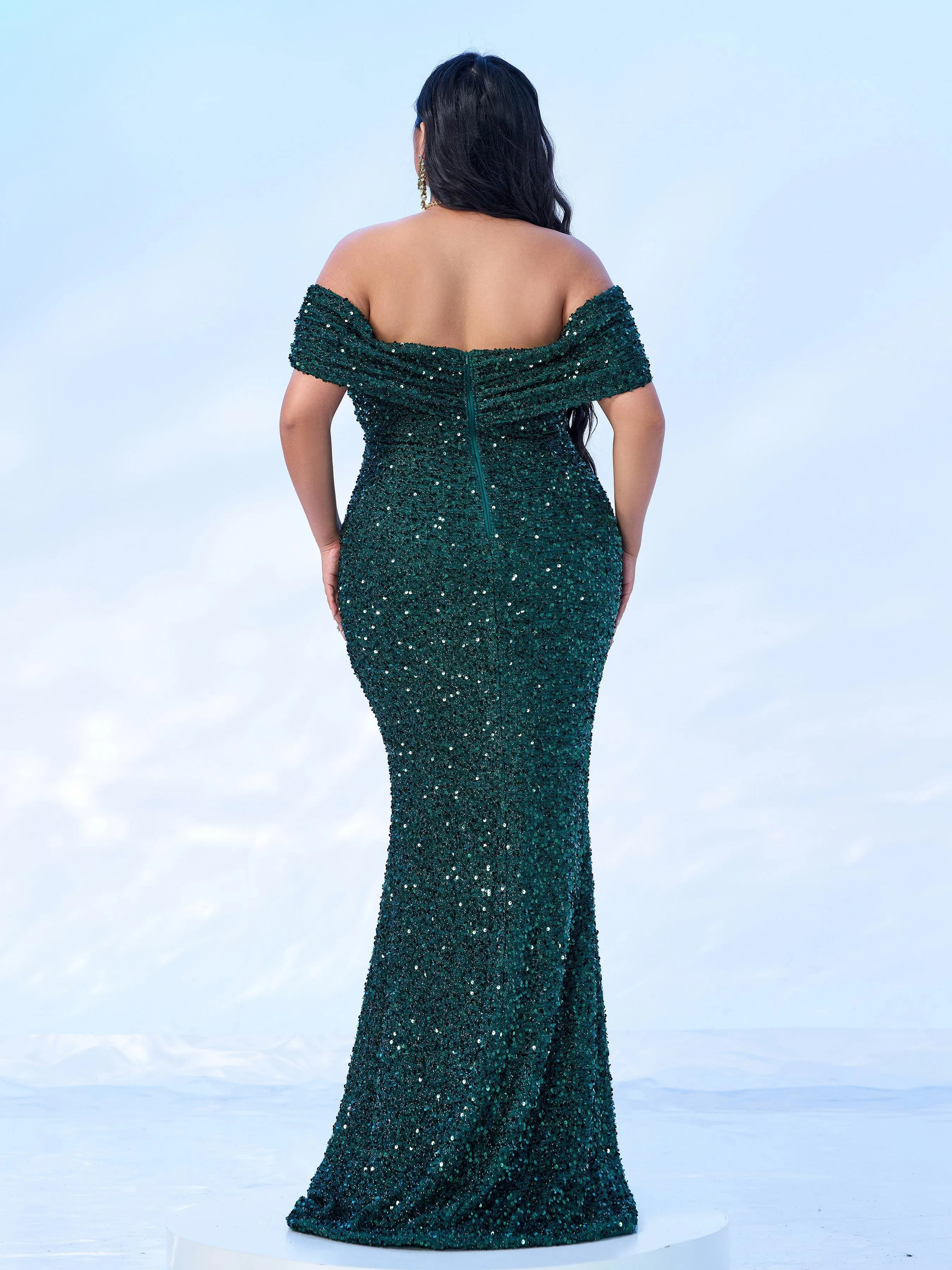 Plus Size Off Shoulder Sequin Mermaid Dress PWY108