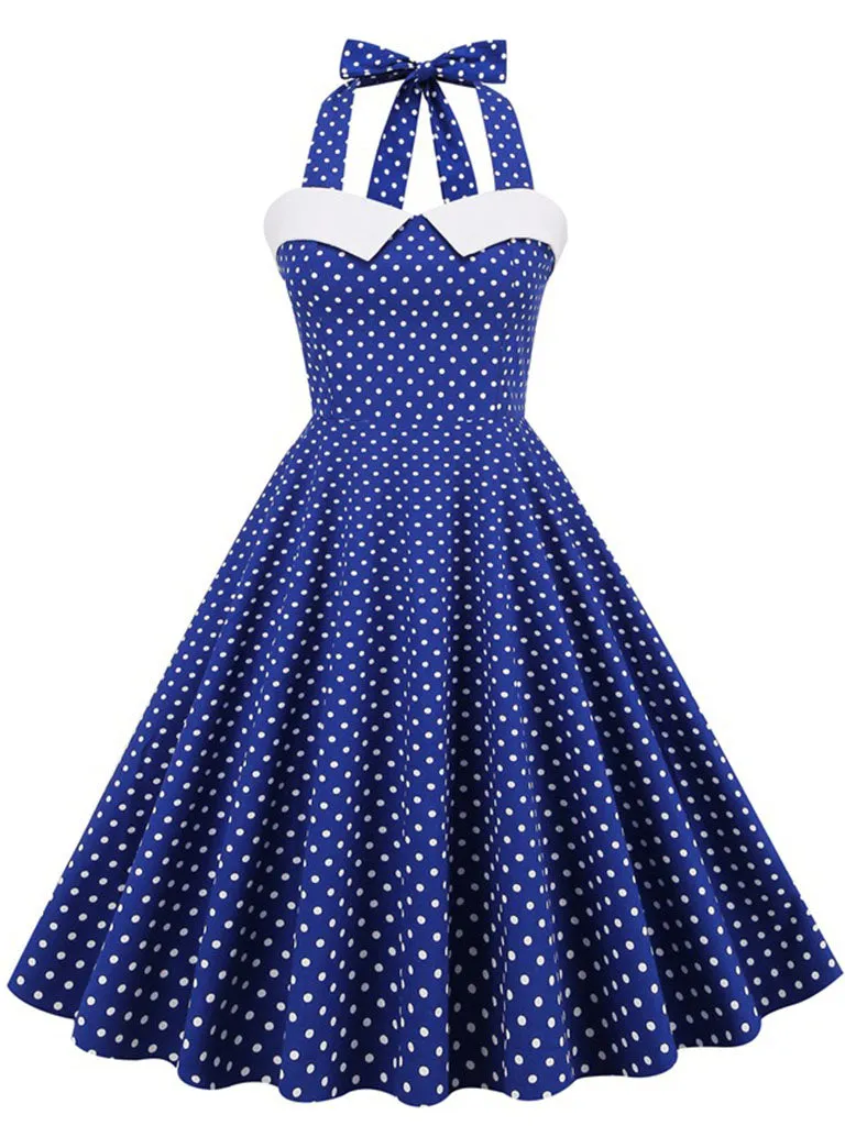 Polka Dots Halter Backless 1950S Vintage Swing Dress